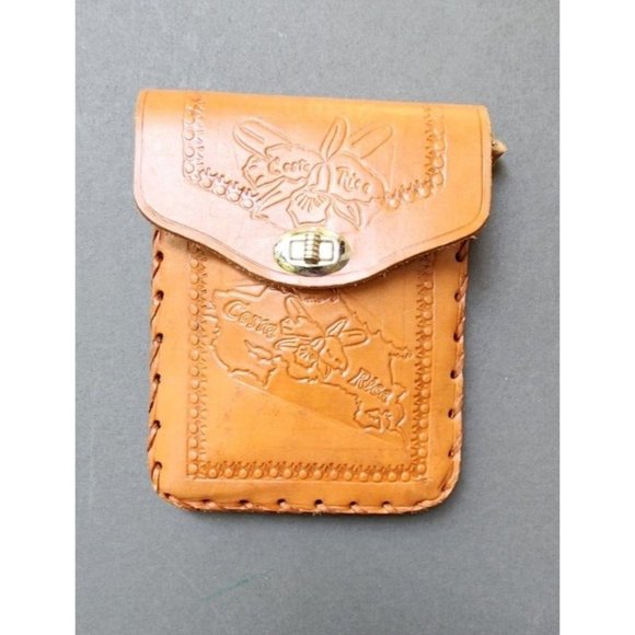 Tooled Costa Rica Coin Purse Passport Pouch Small Shoulder Leather Bag Souvenir - Picture 3 of 14